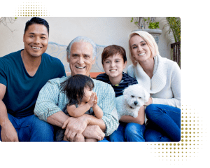 Several generations of a Family together with a child and dog